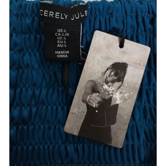 Sincerely Jules Blue Bustier Crop Top With Straps Smocked Back Womens Size L. - Picture 3 of 7
